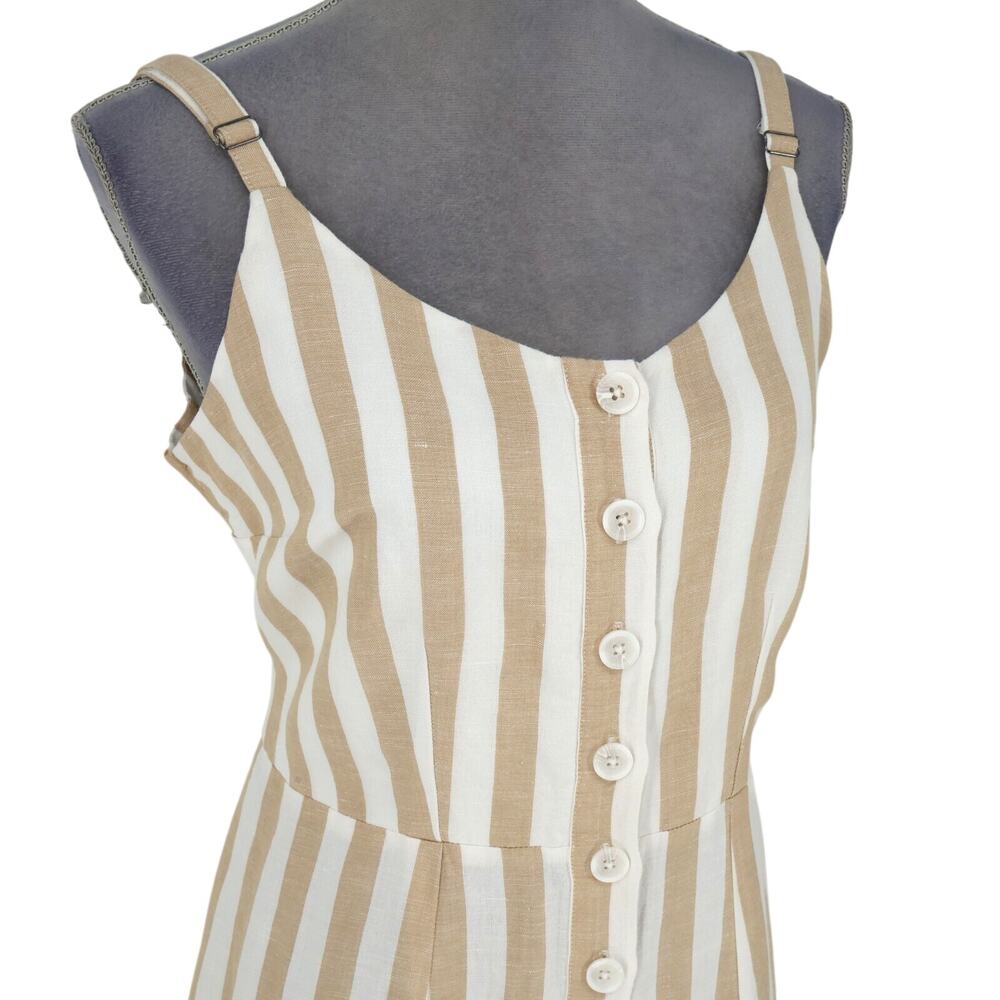 Rails Jumpsuit Womens Medium Beige Stripe Linen Blend Ankle Crop Teresa Coastal - Picture 6 of 14
